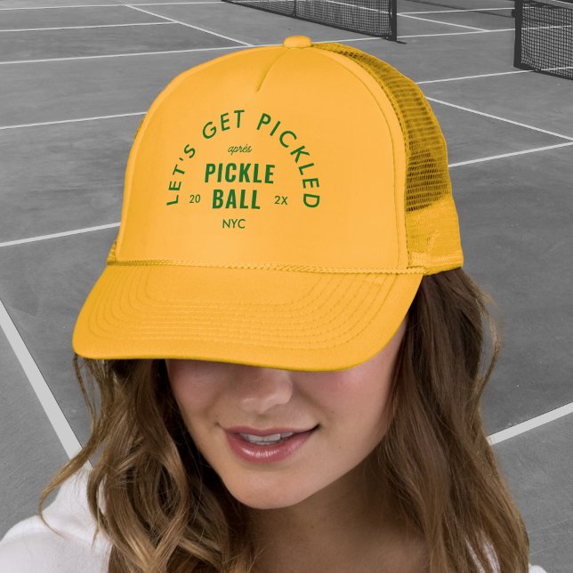 Let's Get Pickled Après Pickle Ball Yellow Trucker Hat (Creator Uploaded)
