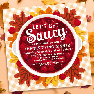 Let's Get Saucy Cranberry Thanksgiving Dinner Invitation