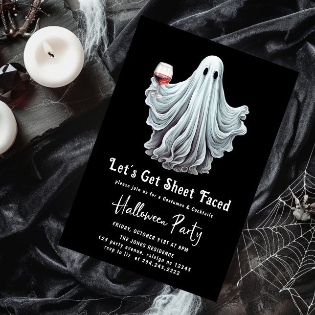 Let's Get Sheet Faced Adult Halloween Party Invitation (Creator Uploaded)
