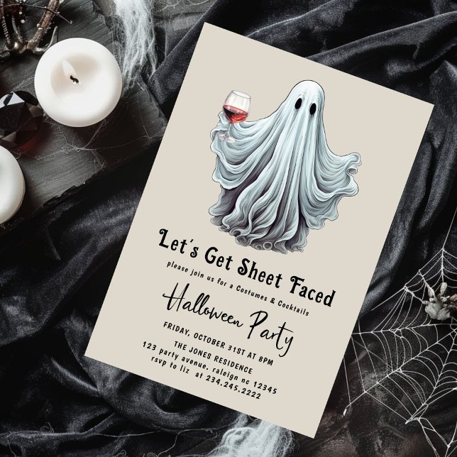 Let's Get Sheet Faced Adult Halloween Party Invitation (Creator Uploaded)