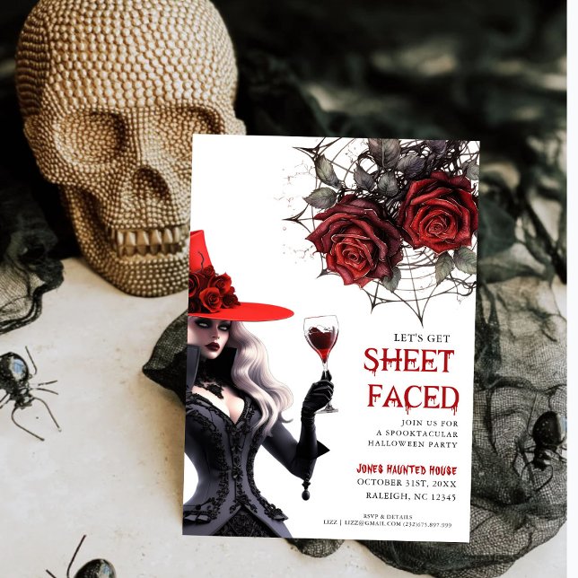 Let's Get Sheet Faced Floral Adult Halloween Party Invitation (Creator Uploaded)