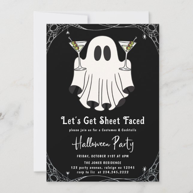 Let's Get Sheet Faced Martini Halloween Party Invitation (Front)