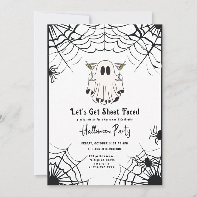 Let's Get Sheet Faced Martini Halloween Party Invitation (Front)