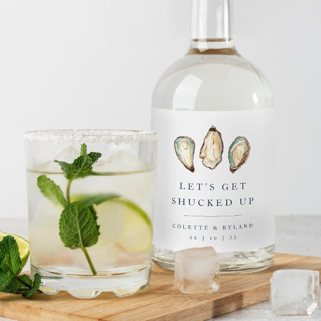 Let's Get Shucked Up | Coastal Oyster Wedding Liquor Bottle Label (Creator Uploaded)