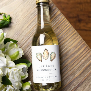 Let's Get Shucked Up Coastal Oyster Wedding Wine Label