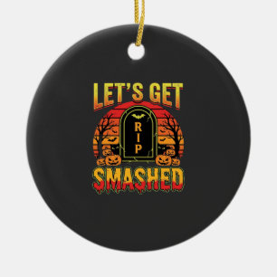 Lets Get Smashed Halloween Pumpkin Graveyard Ceramic Tree Decoration