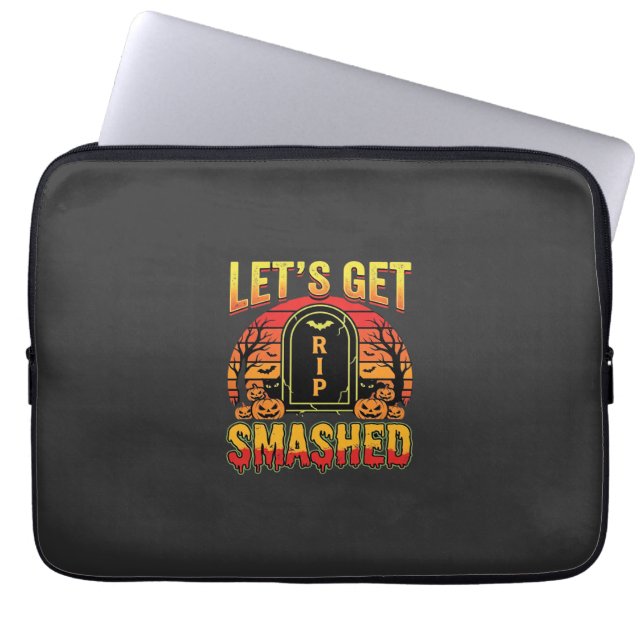Lets Get Smashed Halloween Pumpkin Graveyard Laptop Sleeve (Front)