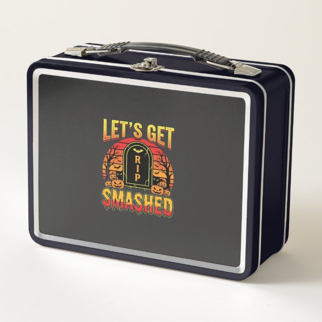 Lets Get Smashed Halloween Pumpkin Graveyard Metal Lunch Box (Front)