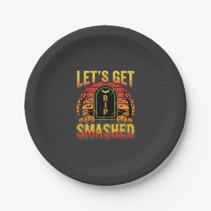Lets Get Smashed Halloween Pumpkin Graveyard Paper Plate