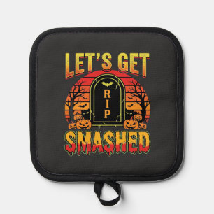 Lets Get Smashed Halloween Pumpkin Graveyard Pot Holder