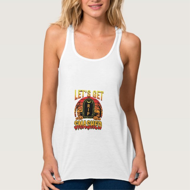 Lets Get Smashed Halloween Pumpkin Graveyard Singlet (Front)
