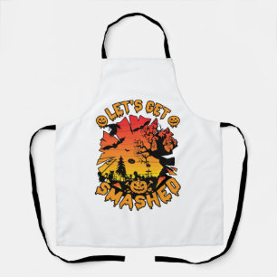 Lets Get Smashed Halloween Pumpkin Spooky Tree Bat Apron