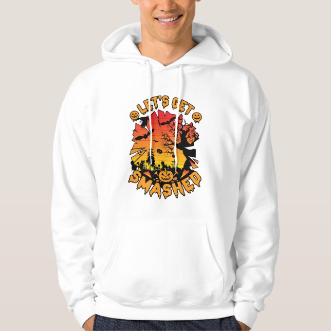 Lets Get Smashed Halloween Pumpkin Spooky Tree Bat Hoodie (Front)