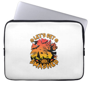 Lets Get Smashed Halloween Pumpkin Spooky Tree Bat Laptop Sleeve