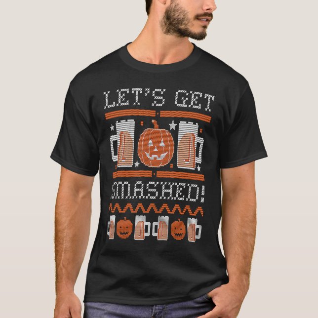 Let's Get Smashed  Pumpkin Halloween Drinking T-Shirt (Front)
