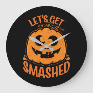 Let's Get Smashed Tipsy Halloween Jack-O’-Lantern Large Clock