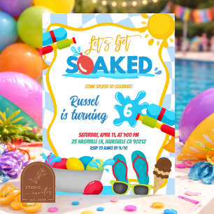 Let's Get Soaked Water Balloon Birthday party invi Invitation