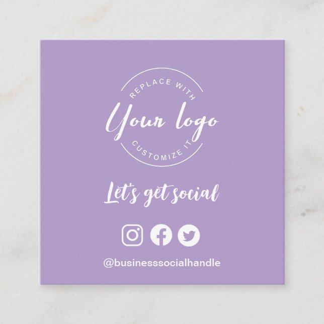 Let's get social logo icons website QR code purple Square Business Card (Front)
