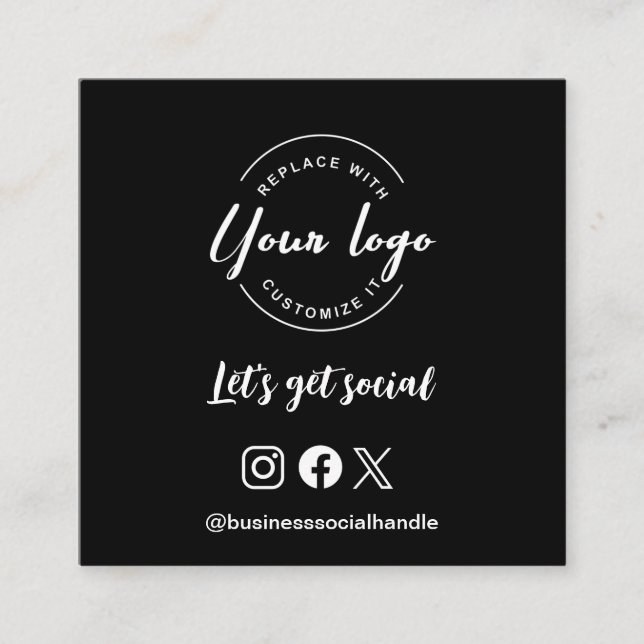 Let's get social logo Social Media website QR code Square Business Card (Front)