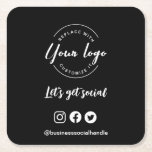 Let's get social logo Social Media website QR code Square Paper Coaster<br><div class="desc">"Let's Get Social!" is the rallying cry for businesses looking to connect with customers through social media and drive traffic to their website. Our Let's Get Social Logo Social Media Website Square Business coasters is designed with simplicity and modernity in mind. The phrase "Let's get social." is displayed in a...</div>