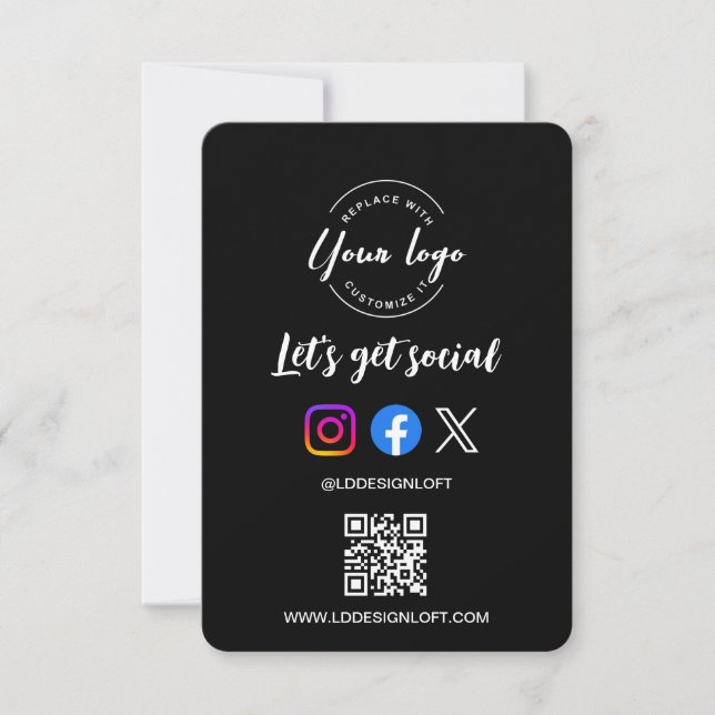 Let's Get Social Media QR Code Black Invitation (Front)