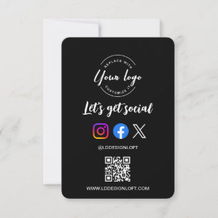 Let's Get Social Media QR Code Black Invitation