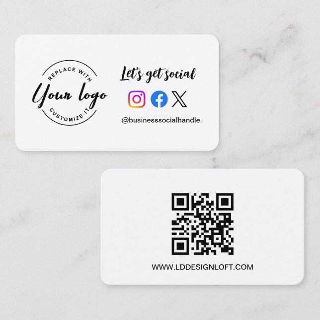 Let's Get Social Media QR code website Custom logo Business Card (Front/Back)