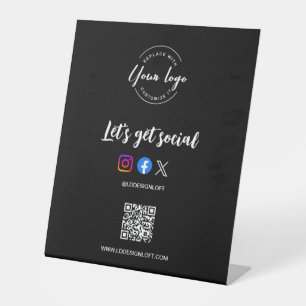 Let's Get Social Media QR code website Custom logo Pedestal Sign