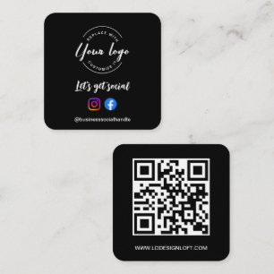 Let's Get Social Media QR code website Custom logo Square Business Card