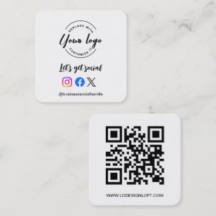Let's Get Social Media QR code website Custom logo Square Business Card