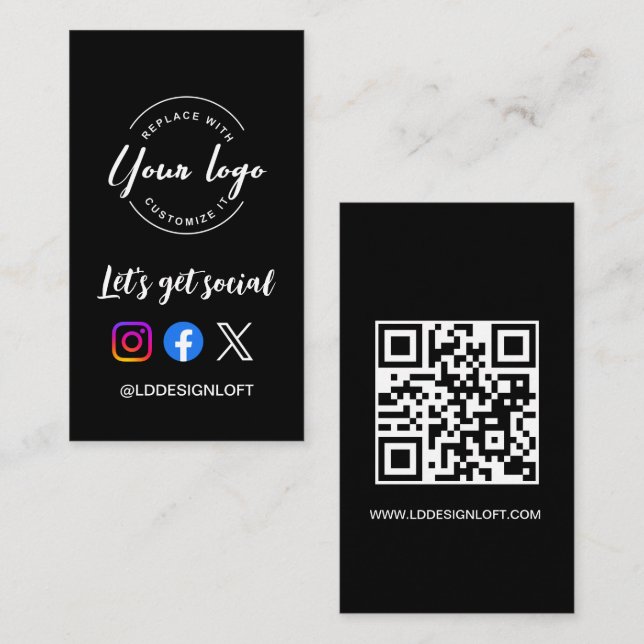 Let's Get Social Media website Custom logo QR code Business Card (Front/Back)