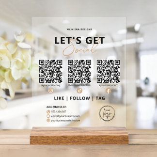 Let's Get Social QR Code Connect with Us Acrylic Sign