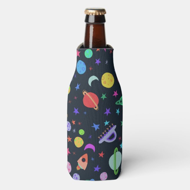 Let's Get Some Space Planets & UFOs Pattern Bottle Cooler (Bottle Front)