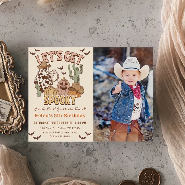 Let's Get Spooky 5th Birthday Western Party Photo  Invitation (Creator Uploaded)
