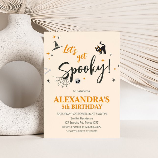 Lets Get Spooky Cat Halloween Birthday Party Invitation (Cat Lets Get Spooky Halloween Birthday Party Invitation)