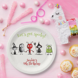 Let's get spooky! Creepy monsters kids birthday Paper Plate