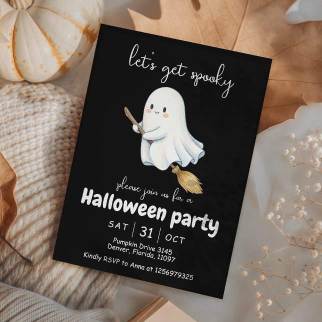 Lets Get Spooky Cute Ghost Broomstick Invite (Creator Uploaded)