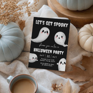 Lets Get Spooky Cute Ghosts Black Halloween Invitation