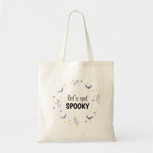 Let's Get Spooky Ghost Modern Monogram Halloween Tote Bag