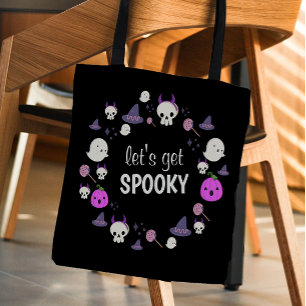Let's Get Spooky Ghost Modern Monogram Halloween Tote Bag