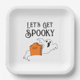 "Let's Get Spooky" Ghost Retro Gothic Typography Paper Plate