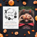 Let's Get Spooky Halloween Any Age Photo Birthday Invitation<br><div class="desc">Halloween birthday party invitations. This modern design features a hand-drawn frame of Halloween elements: a spider, cobwebs, a black cat, a witch's hat, a skull, bones, candy, and more! Inside, it reads "let's get spooky!" in a cute decorative font. Below that, the event information starts with "Join us for a...</div>