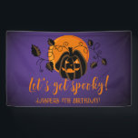 Let's Get Spooky Halloween Birthday Party  Banner<br><div class="desc">Modern Halloween design for spooktacular birthday party with scary pumpkin and orange moon purple background. A gender-neutral design,  perfect for October celebrations! Template is easy to personalise.</div>