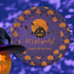 Let's Get Spooky Halloween Birthday Party  Paper Plate<br><div class="desc">Modern Halloween design for spooktacular birthday party with scary pumpkin and orange moon purple background. A gender-neutral design,  perfect for October celebrations! Template is easy to personalise.</div>