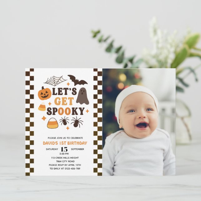 Let's Get Spooky Halloween Birthday Photo Invitation (Standing Front)