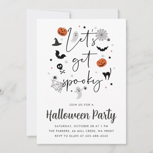 Let's get spooky Halloween Party white Invitation (Front)