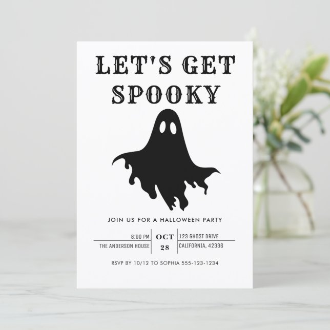 Let's Get Spooky Modern Chic Halloween Party Invitation (Standing Front)