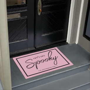 Lets Get Spooky Modern Pink And Black Halloween Doormat