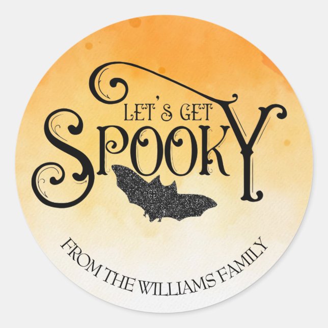 Let's Get Spooky Sparkly Halloween Classic Round Sticker (Front)