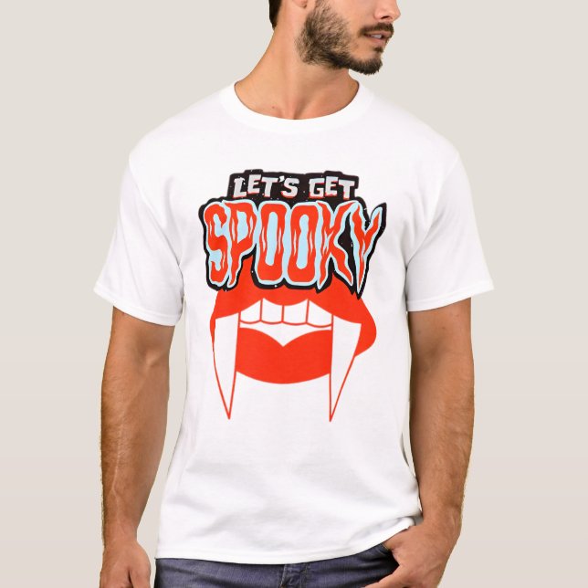 Let's Get Spooky Vampire Fangs Halloween Design  T-Shirt (Front)
